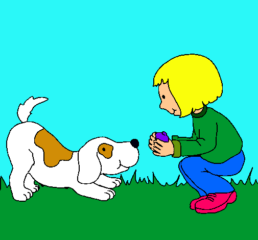 Dibujo Niña y perro jugando pintado por agus_cami