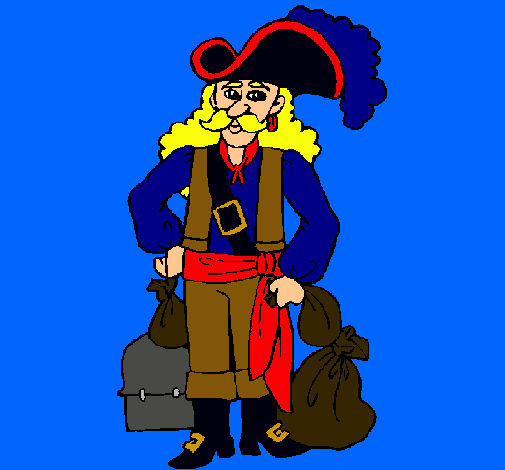 Dibujo Pirata con sacos de oro pintado por pancho