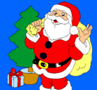 Dibujo Santa Claus y un árbol de navidad pintado por santa 