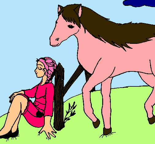 Dibujo Chica y caballo pintado por Freziiw