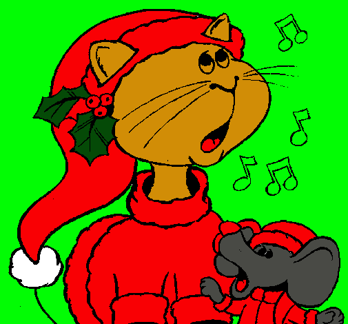 Dibujo Gato y ratón navideños pintado por amalia