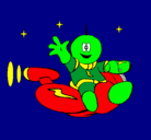Dibujo Marcianito en moto espacial pintado por AILIN