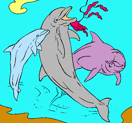 Dibujo Delfines jugando pintado por valen