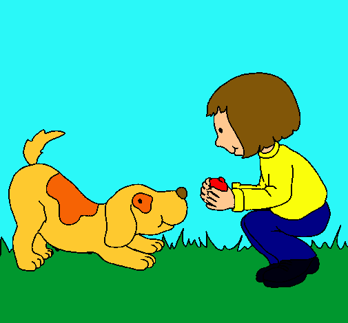 Dibujo Niña y perro jugando pintado por luis_12