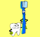 Dibujo Muela y cepillo de dientes pintado por prevencion