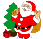 Dibujo Santa Claus y un árbol de navidad pintado por patito