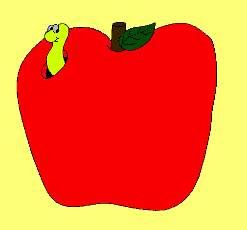 Dibujo Gusano en la fruta pintado por fabiola