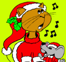 Dibujo Gato y ratón navideños pintado por bube