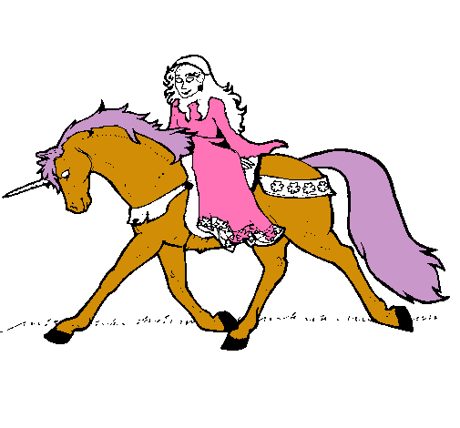 Dibujo Princesa en unicornio pintado por hermanas01