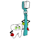 Dibujo Muela y cepillo de dientes pintado por xcgf