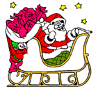 Dibujo Papa Noel en su trineo pintado por hadas