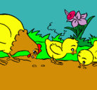 Dibujo Gallina y pollitos pintado por wilmer