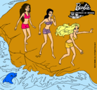 Dibujo Barbie y sus amigas en la playa pintado por evelin 