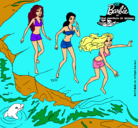 Dibujo Barbie y sus amigas en la playa pintado por romy