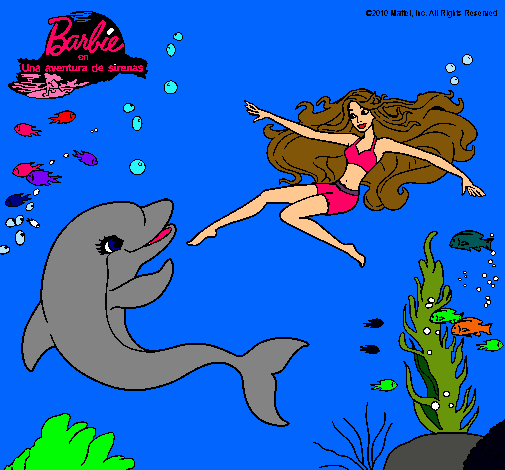 Dibujo Barbie jugando con un delfín pintado por razzi16