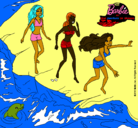 Dibujo Barbie y sus amigas en la playa pintado por chantarel