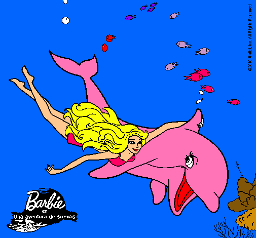 Dibujo Barbie y delfín pintado por yanin 