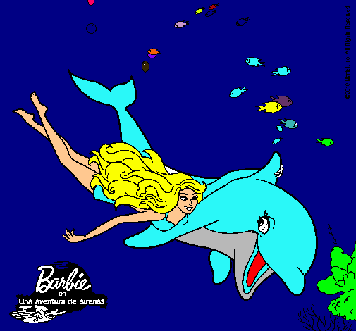 Dibujo Barbie y delfín pintado por josemi