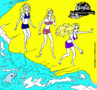 Dibujo Barbie y sus amigas en la playa pintado por coti