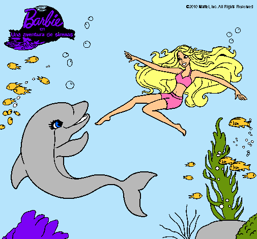 Dibujo Barbie jugando con un delfín pintado por mons