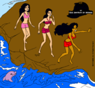 Dibujo Barbie y sus amigas en la playa pintado por sabela