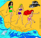 Dibujo Barbie y sus amigas en la playa pintado por allison