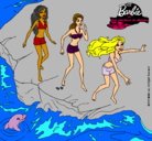 Dibujo Barbie y sus amigas en la playa pintado por barbie