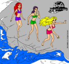 Dibujo Barbie y sus amigas en la playa pintado por sidi