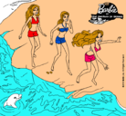 Dibujo Barbie y sus amigas en la playa pintado por avril