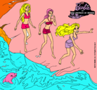 Dibujo Barbie y sus amigas en la playa pintado por  marilu
