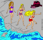 Dibujo Barbie y sus amigas en la playa pintado por dafne