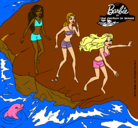 Dibujo Barbie y sus amigas en la playa pintado por yupiiiiiiii