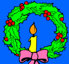 Dibujo Corona de navidad y una vela pintado por lena