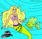 Dibujo Barbie sirena con su amiga pez pintado por Bryna