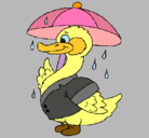 Dibujo Pato bajo la lluvia pintado por pato