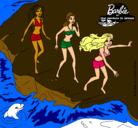 Dibujo Barbie y sus amigas en la playa pintado por paisaje de barb