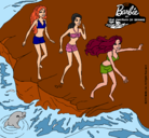 Dibujo Barbie y sus amigas en la playa pintado por Mm94