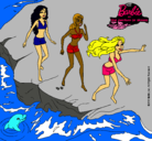Dibujo Barbie y sus amigas en la playa pintado por sendin