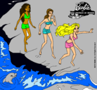Dibujo Barbie y sus amigas en la playa pintado por blanca