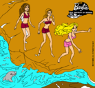 Dibujo Barbie y sus amigas en la playa pintado por Estrela
