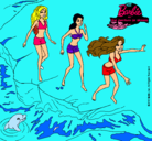 Dibujo Barbie y sus amigas en la playa pintado por rossi