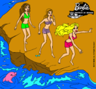 Dibujo Barbie y sus amigas en la playa pintado por seni
