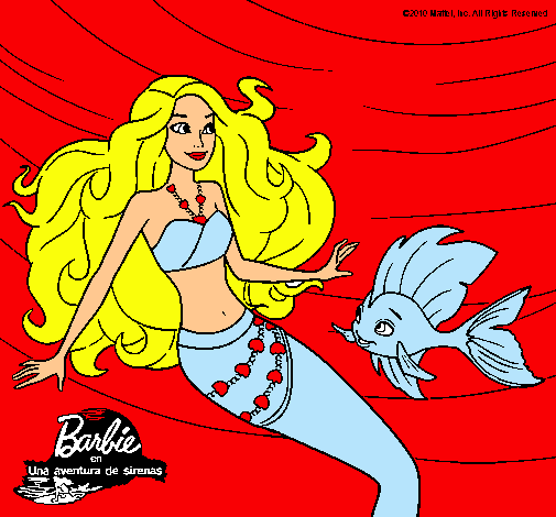 Dibujo Barbie sirena con su amiga pez pintado por Ari0709