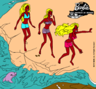 Dibujo Barbie y sus amigas en la playa pintado por adela