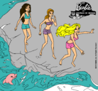 Dibujo Barbie y sus amigas en la playa pintado por lluna