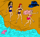 Dibujo Barbie y sus amigas en la playa pintado por Alicia45