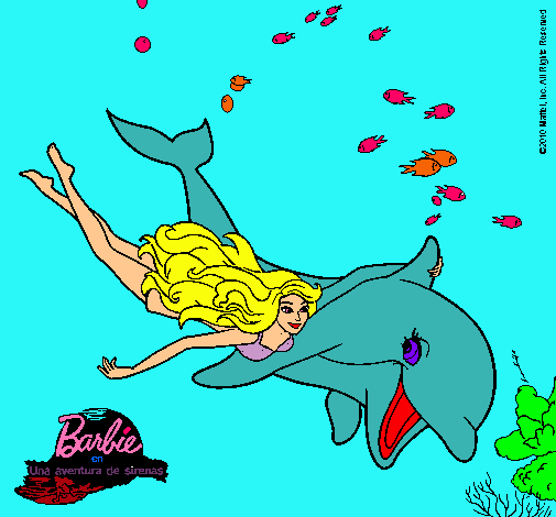 Dibujo Barbie y delfín pintado por gise