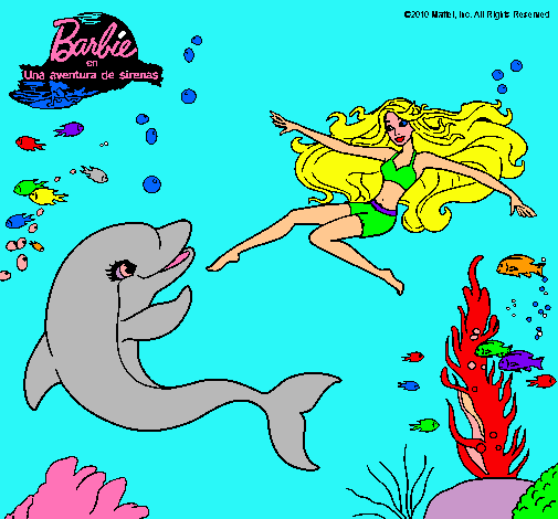 Dibujo Barbie jugando con un delfín pintado por STELLAMARIS