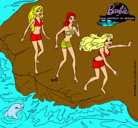Dibujo Barbie y sus amigas en la playa pintado por amor