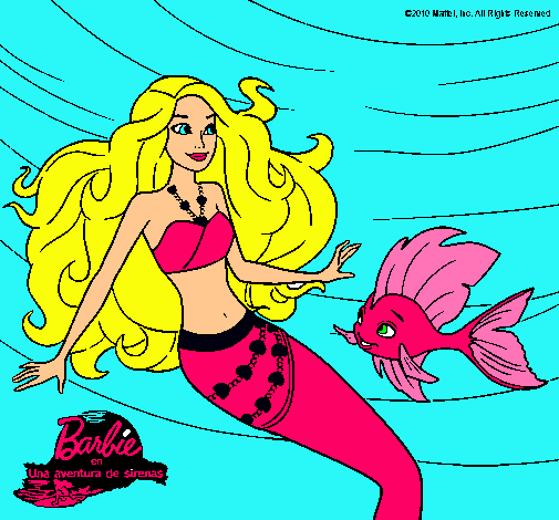 Dibujo Barbie sirena con su amiga pez pintado por solcito9